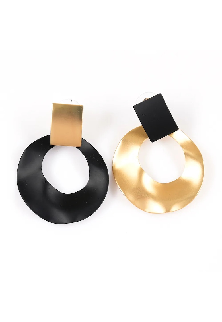 Cercei asimetrici aurii si negri cu design geometric