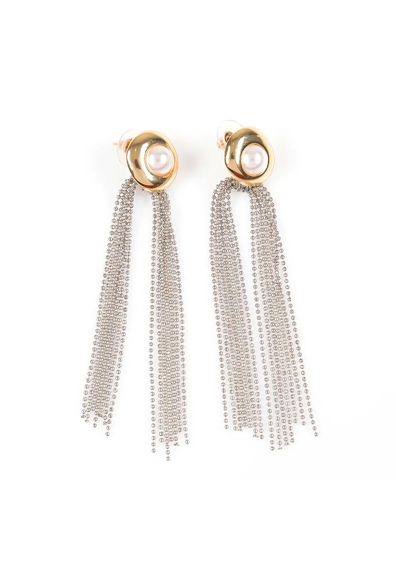 Cercei lungi cu perlă - auriu și argintiu - 1.5x8cm