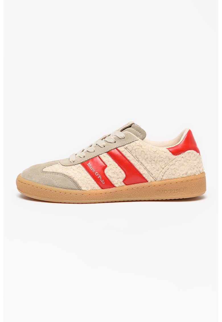 Pantofi sport low-cut cu garnituri de piele intoarsa - Alb murdar/Bej deschis