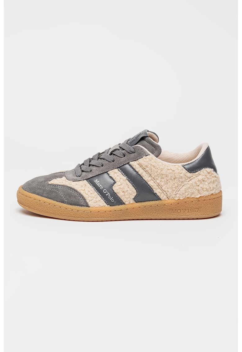 Pantofi sport low-cut cu garnituri de piele intoarsa - Gri deschis/Bej deschis