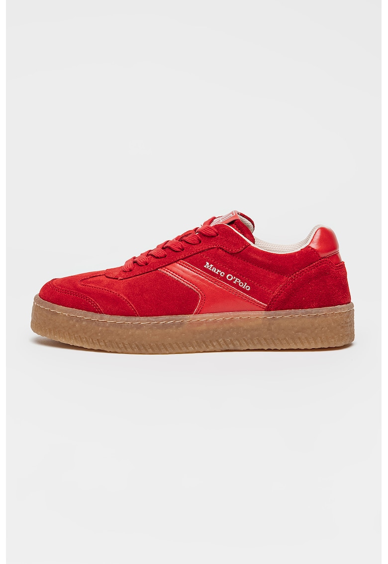 Pantofi sport de piele intoarsa cu garnitura sintetica - Rosu/Caramel