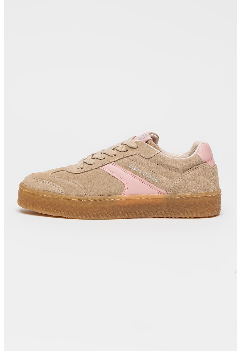 Pantofi sport de piele intoarsa cu garnitura sintetica - Roz pastel/Maro taupe deschis/Caramel