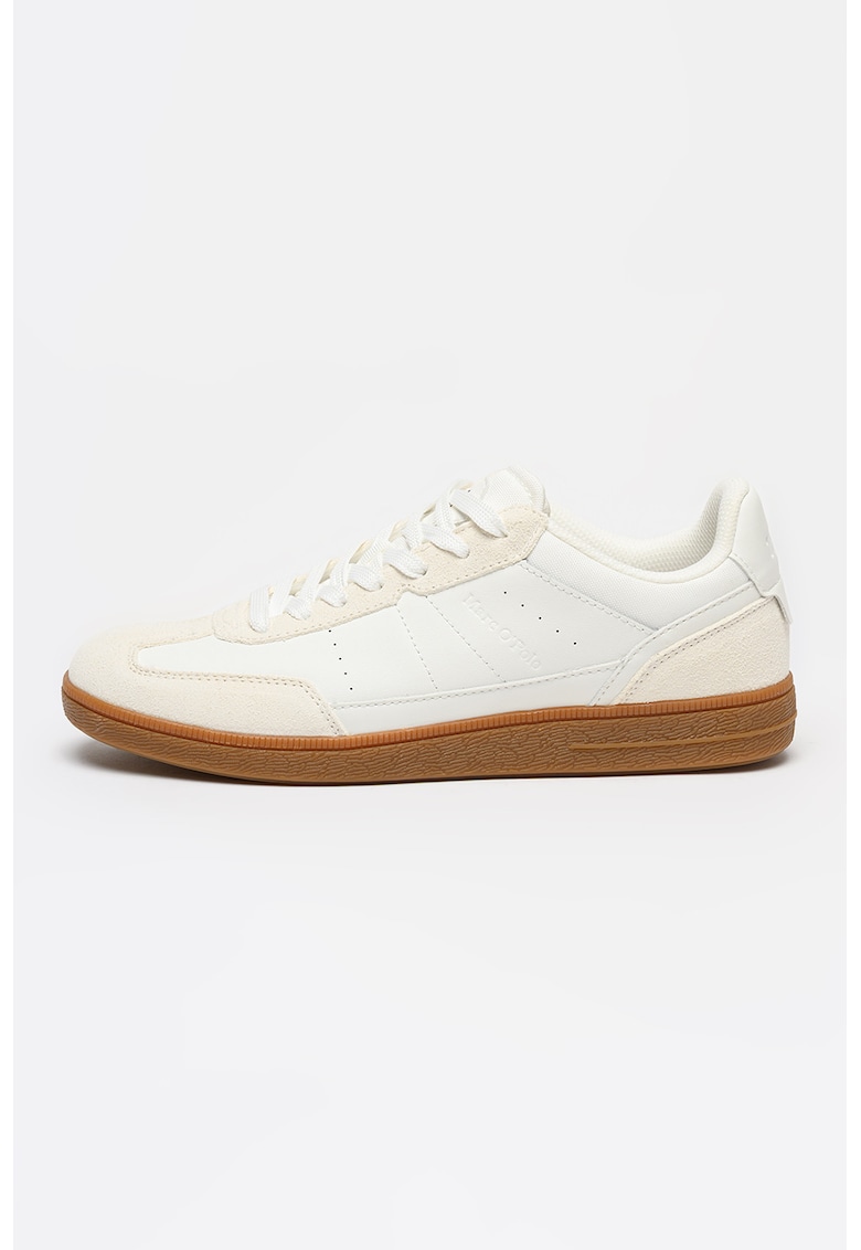 Pantofi sport low-cut cu garnituri de piele intoarsa - Alb murdar