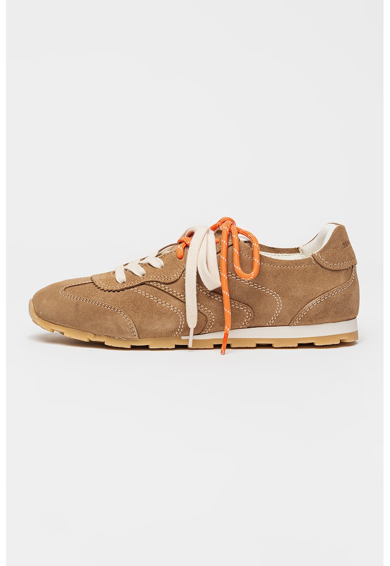 Pantofi sport Fabiana din piele intoarsa cu sireturi decorative - Portocaliu mandarina/Maro camel