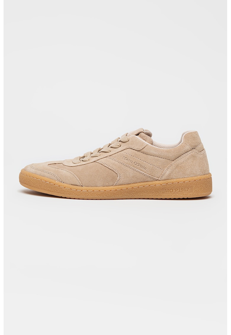 Pantofi sport Court low-cut din piele intoarsa - Maro taupe deschis/Caramel