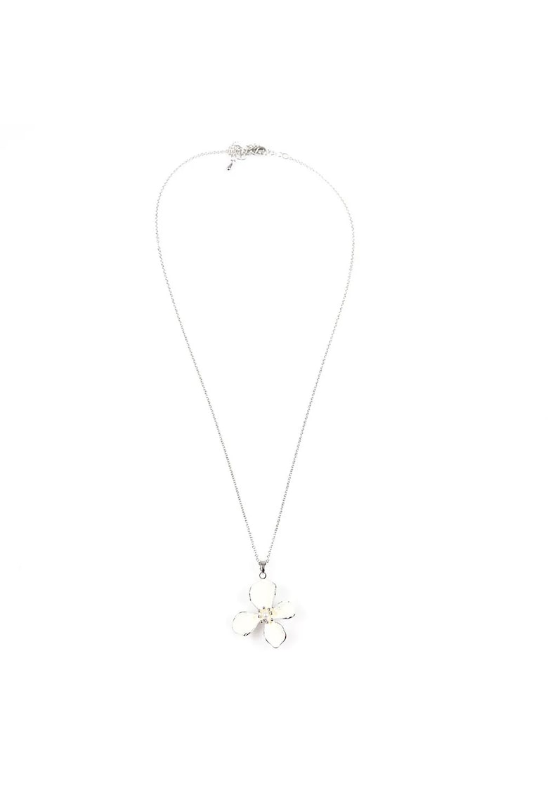 Colier argintiu cu pandantiv floare alba