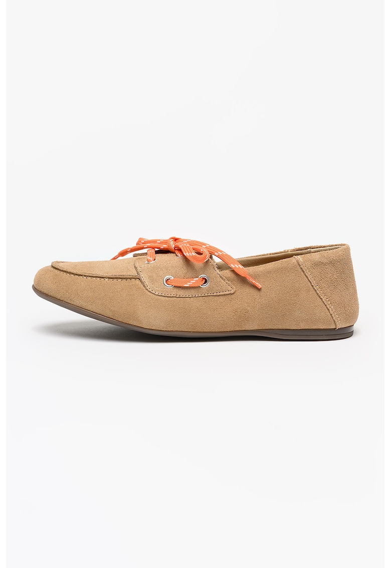 Pantofi boat de piele intoarsa - Maro taupe deschis