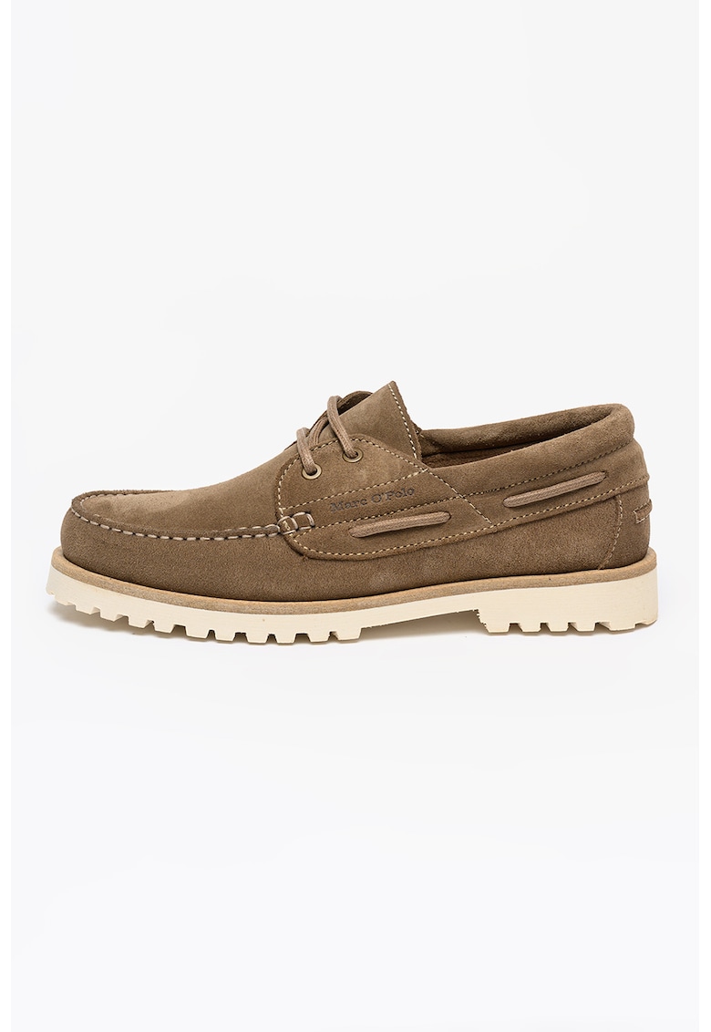 Pantofi boat din piele intoarsa cu sireturi - Maro taupe