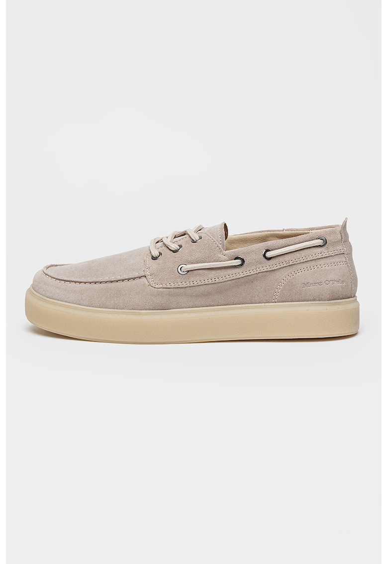 Pantofi boat de piele - Maro taupe deschis/Alb murdar
