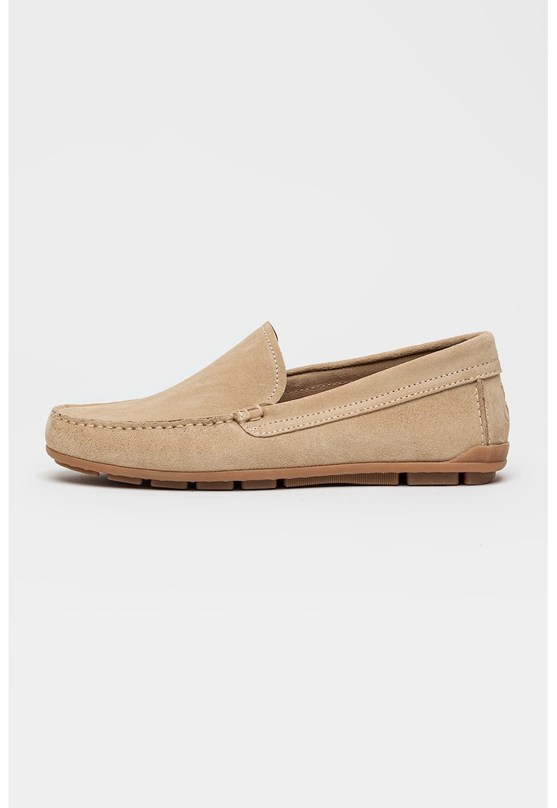 Pantofi loafer uni din piele intoarsa - Maro taupe deschis/Caramel
