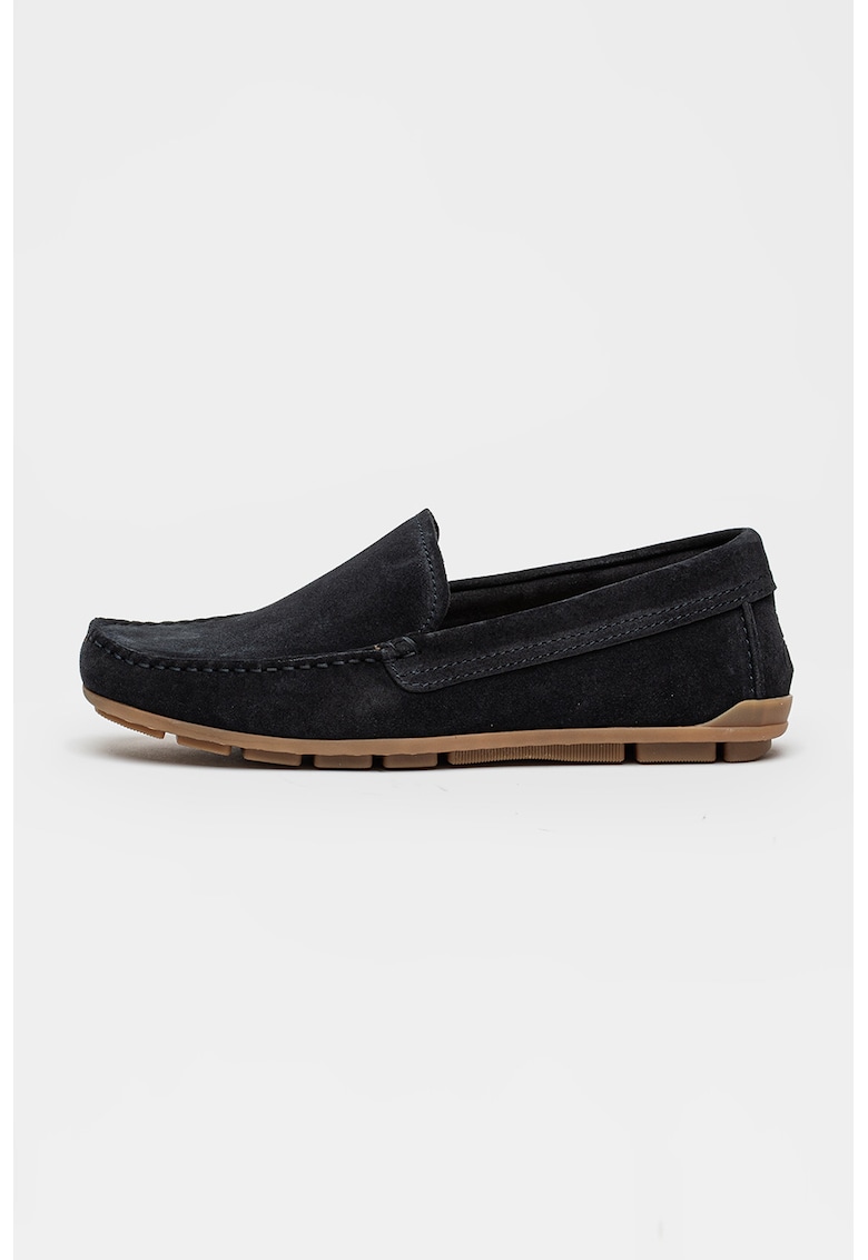 Pantofi loafer uni din piele intoarsa - Albastru ultramarin/Caramel