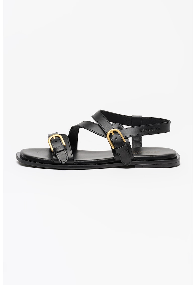 Sandale de piele cu barete multiple si catarame - Negru