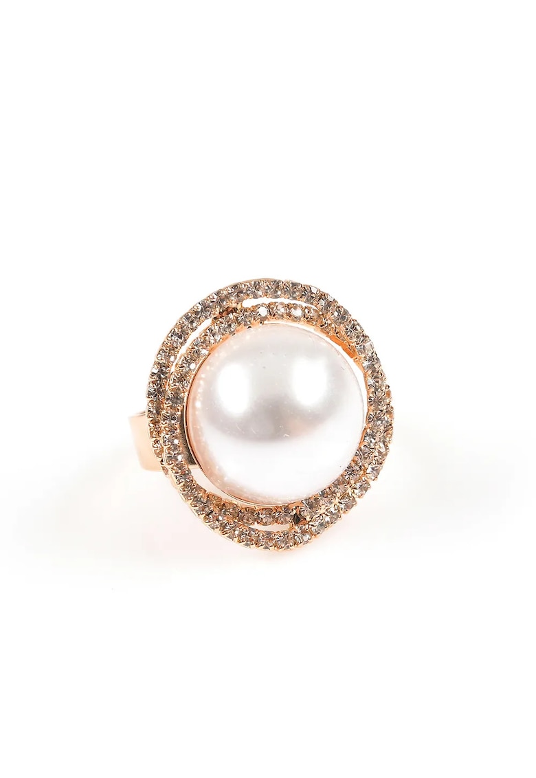 Inel elegant auriu cu perla si pietre stralucitoare