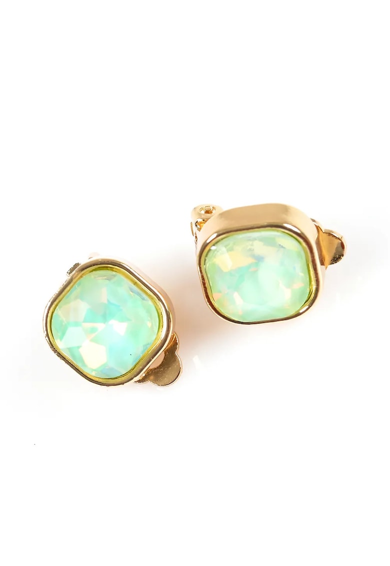 Cercei patrati cu piatra verde si clips