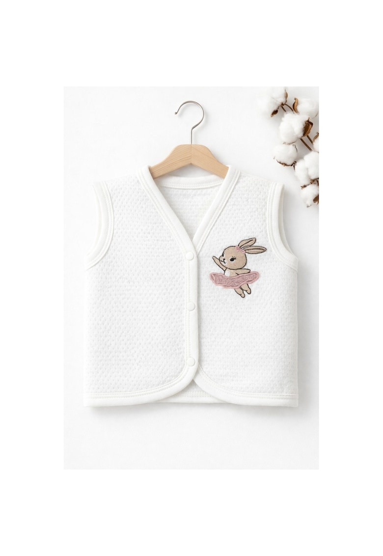 Vesta bebe bumbac alba iepuras brodat