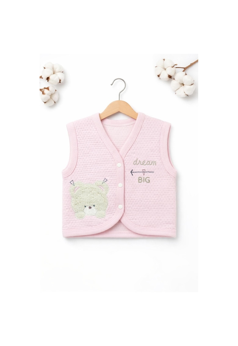 Vesta bebe bumbac roz ursulet brodat dream big fete