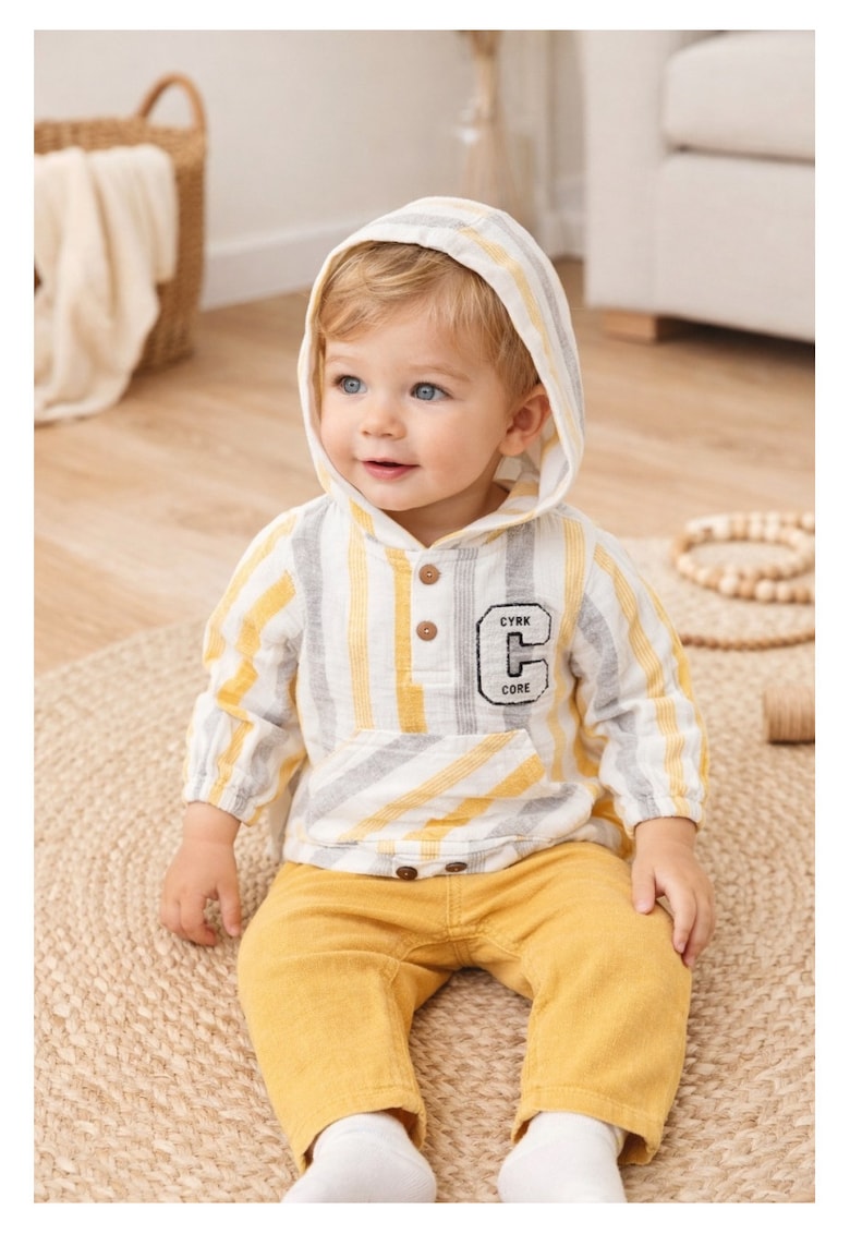 Set bebe 2 piese bumbac vaporos hanorac pantaloni galben baieti