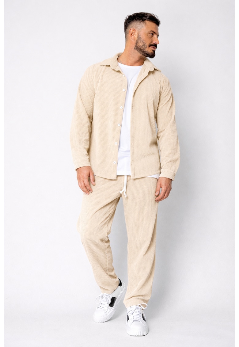 Set Camasa si Pantalon Lung drept din reiat Beige 20918 - Bej