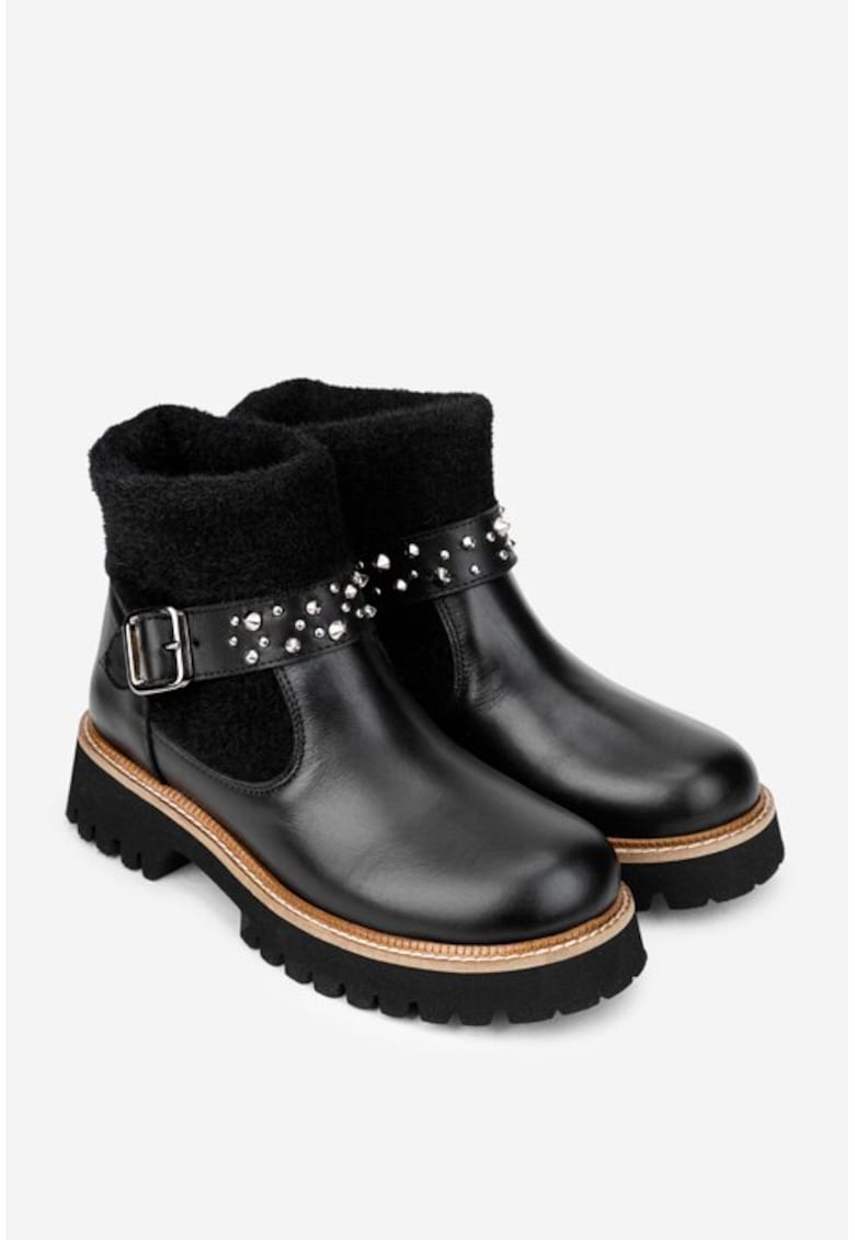 Ghete dama negre din piele naturala si material textil