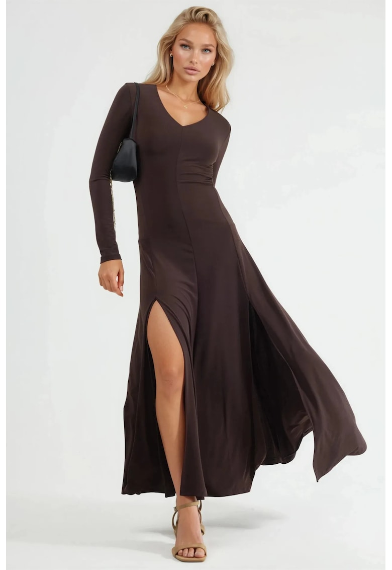 Rochie Maxi dama doua slituri - maro - poliester-lycra
