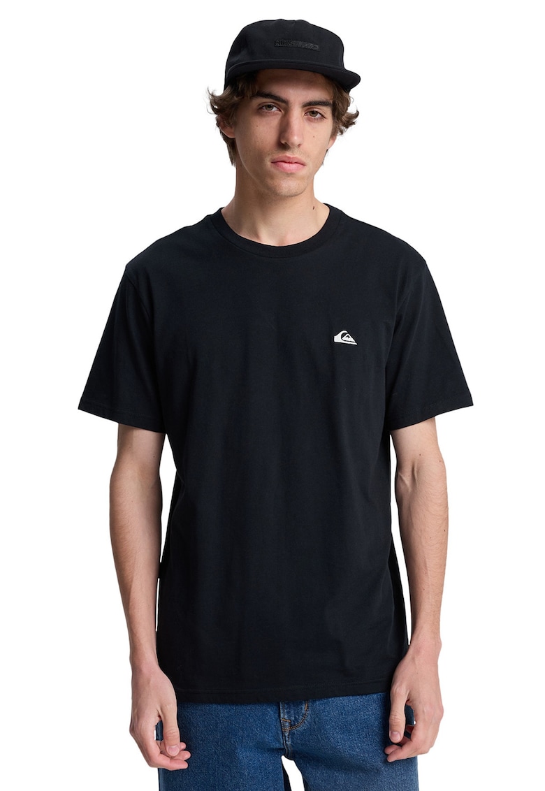 Tricou de bumbac cu decolteu la baza gatului - Negru