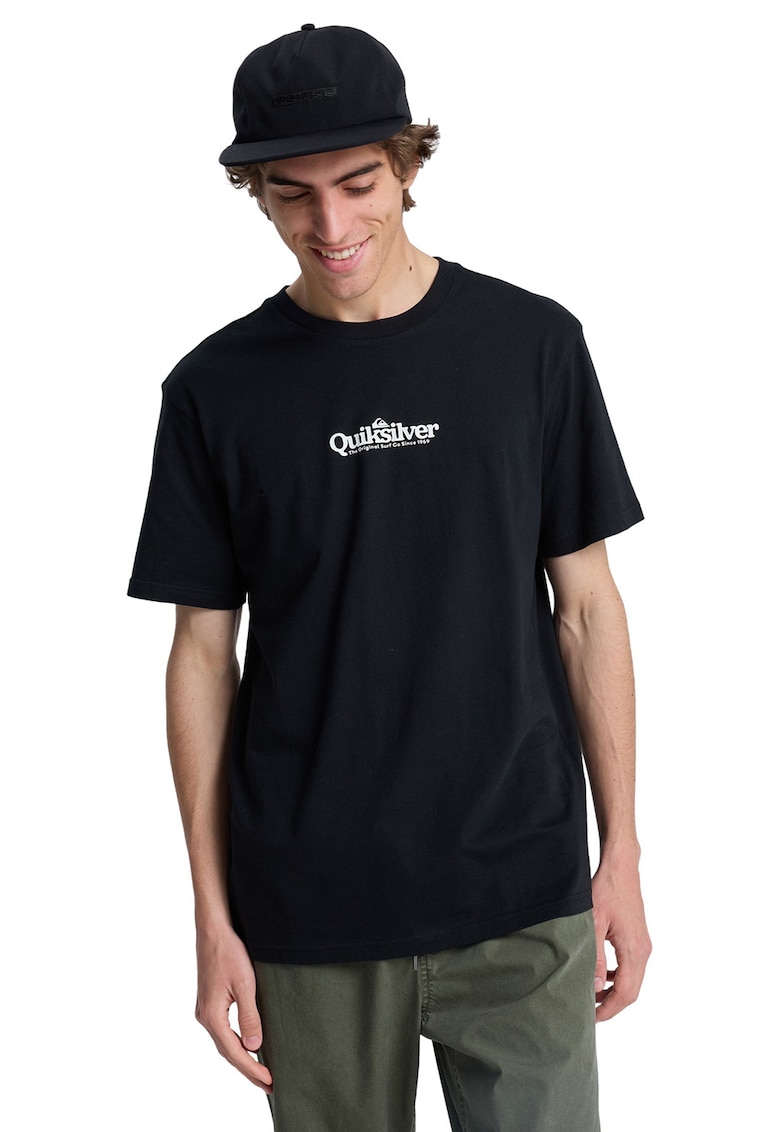 Tricou cu imprimeu logo si decolteu la baza gatului Fineline - Alb/Negru
