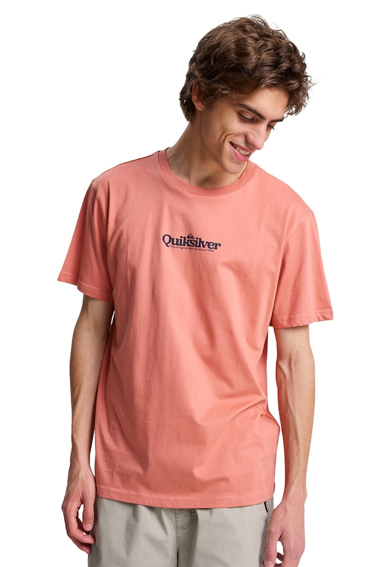 Tricou cu imprimeu logo si decolteu la baza gatului Fineline - Portocaliu persan