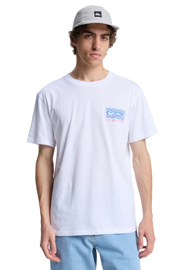 Tricou regular fit cu imprimeu pe spate Ripples - Alb/Roz/Albastru