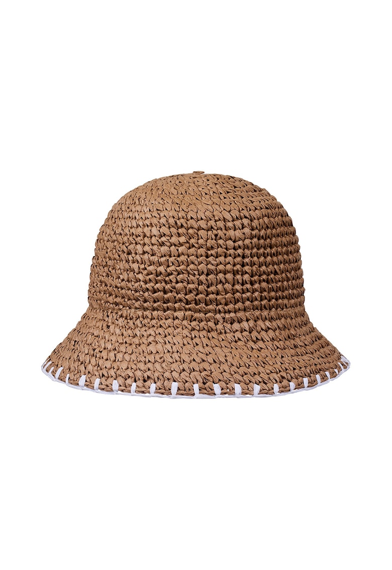 Palarie bucket crosetata cu garnitura contrastanta - Maro nisip
