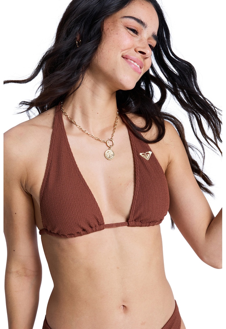 Sutien halter de baie cu logo Sunshine - Maro scortisoara