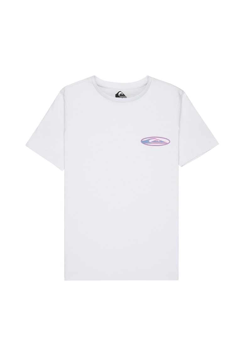 Tricou de bumbac cu imprimeu logo pe spate - Alb/Roz/Albastru