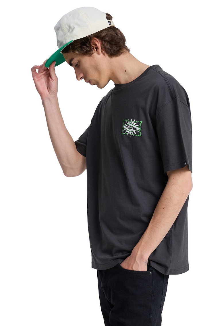 Tricou de bumbac cu imprimeu contrastant pe spate - Alb/Verde/Negru