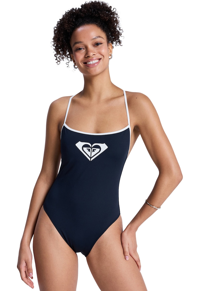 Costum de baie intreg uni cu barete inguste - Alb/Albastru ultramarin