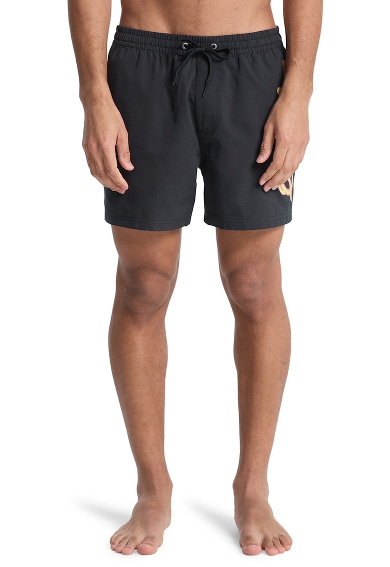 Pantaloni scurti de baie cu imprimeu logo si snur Everyday Malibu - Negru/Galben