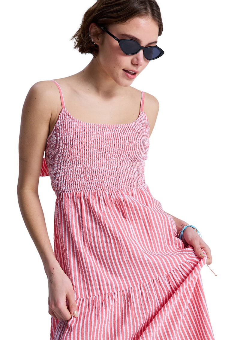 Rochie lunga de bumbac cu dungi - Alb/Roz