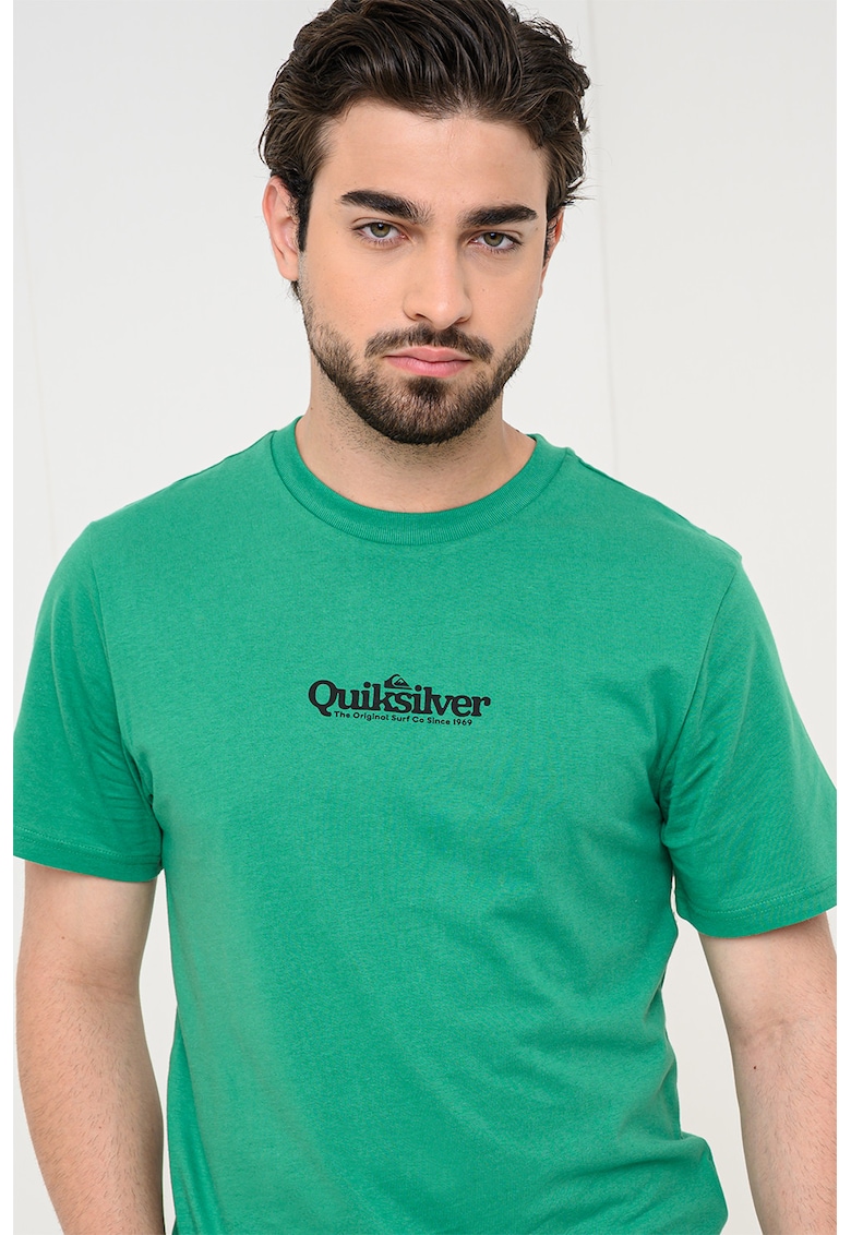 Tricou cu imprimeu logo si decolteu la baza gatului Fineline - Verde/Negru
