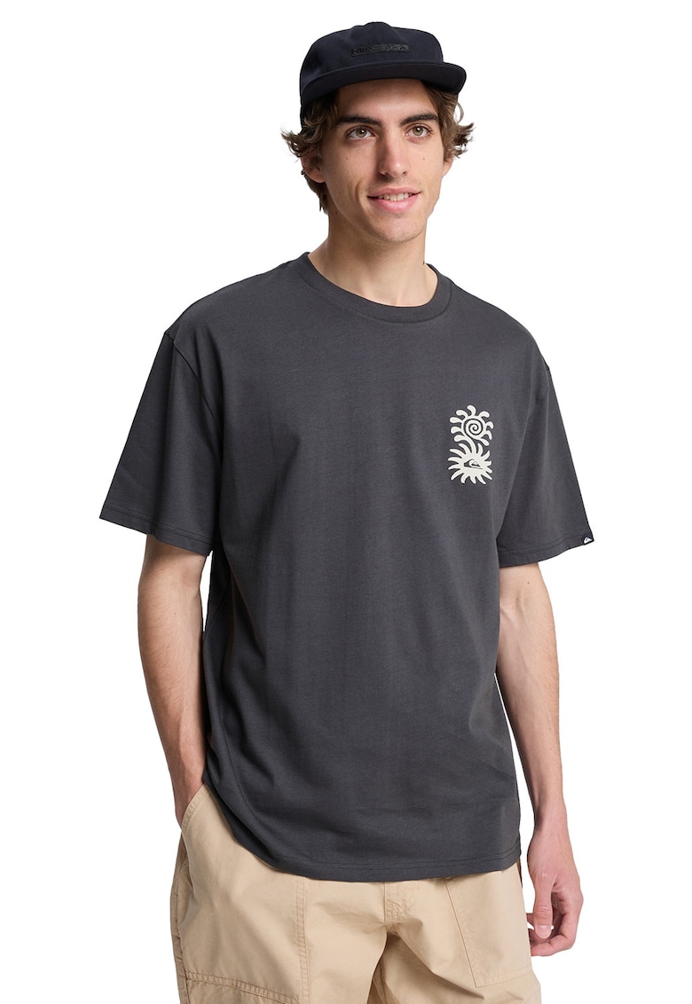 Tricou de bumbac organic Evo Blossom Of Peace - Alb/Gri carbune
