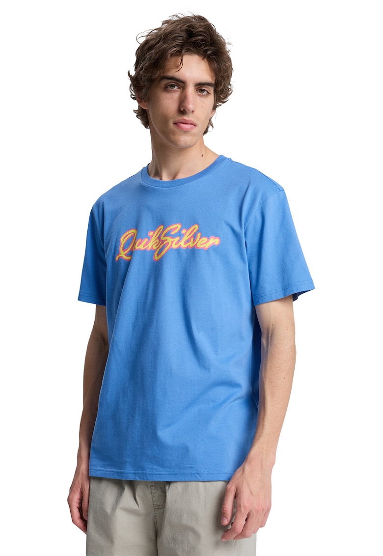 Tricou de bumbac cu imprimeu logo pe piept - Portocaliu/Albastru