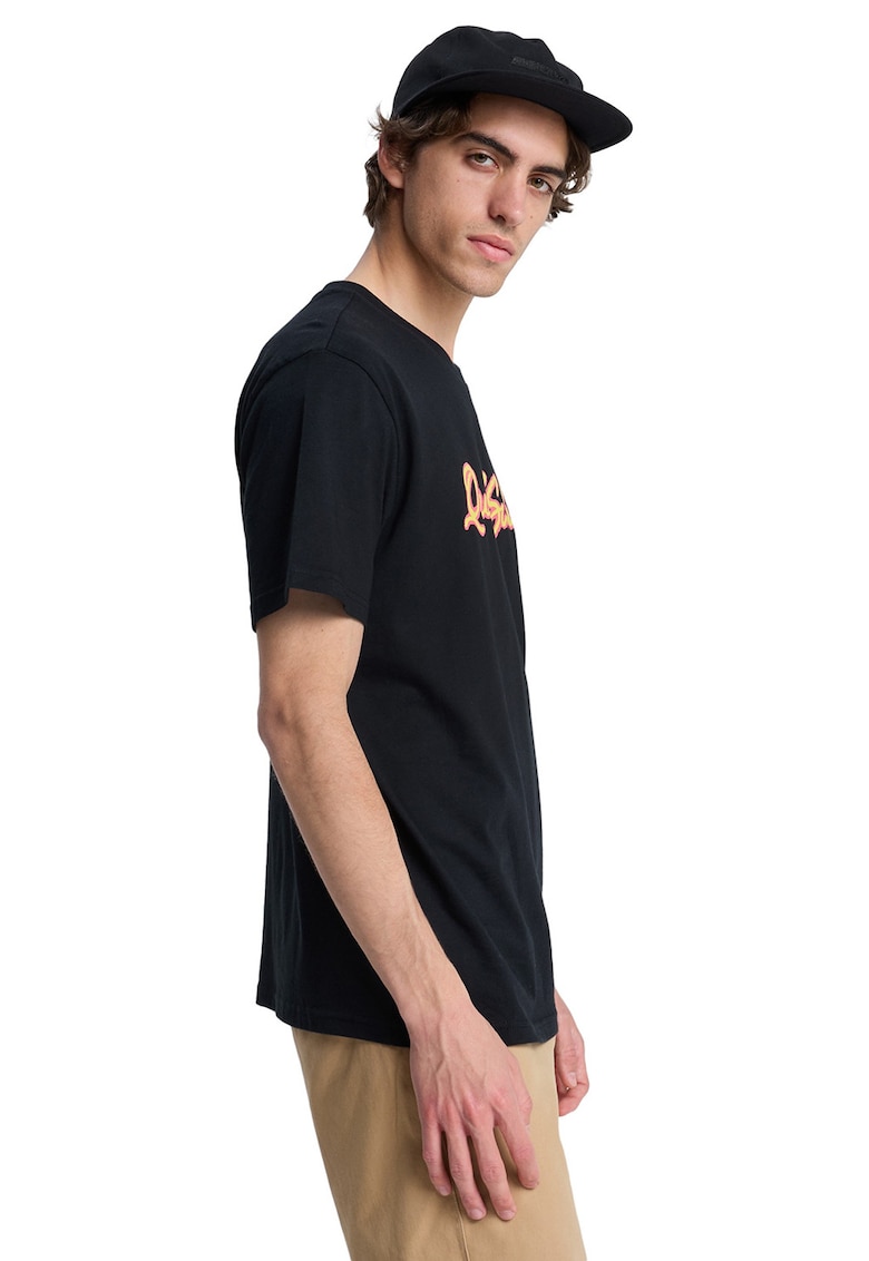 Tricou de bumbac cu imprimeu logo pe piept - Negru/Portocaliu
