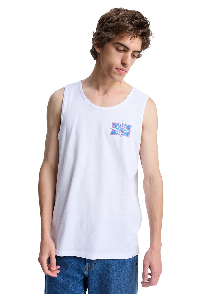 Top regular fit cu imprimeu pe spate - Alb/Albastru