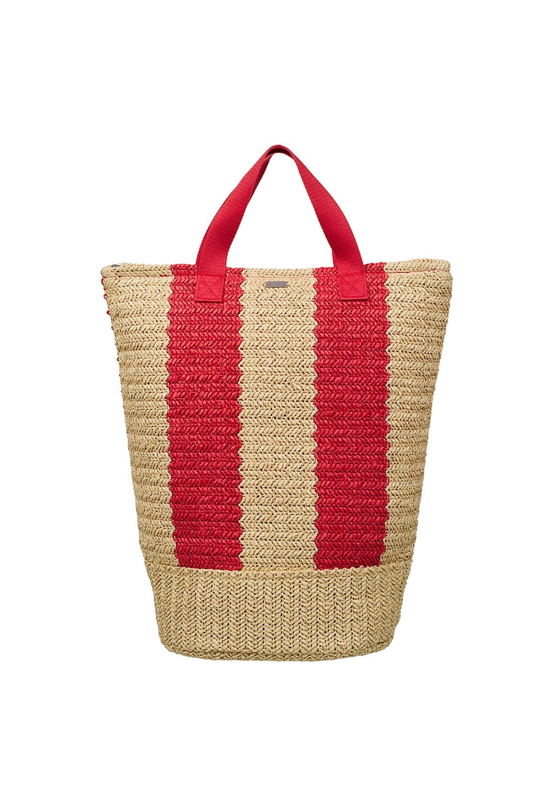 Geanta tote cu maner din material textil - Rosu/Bej