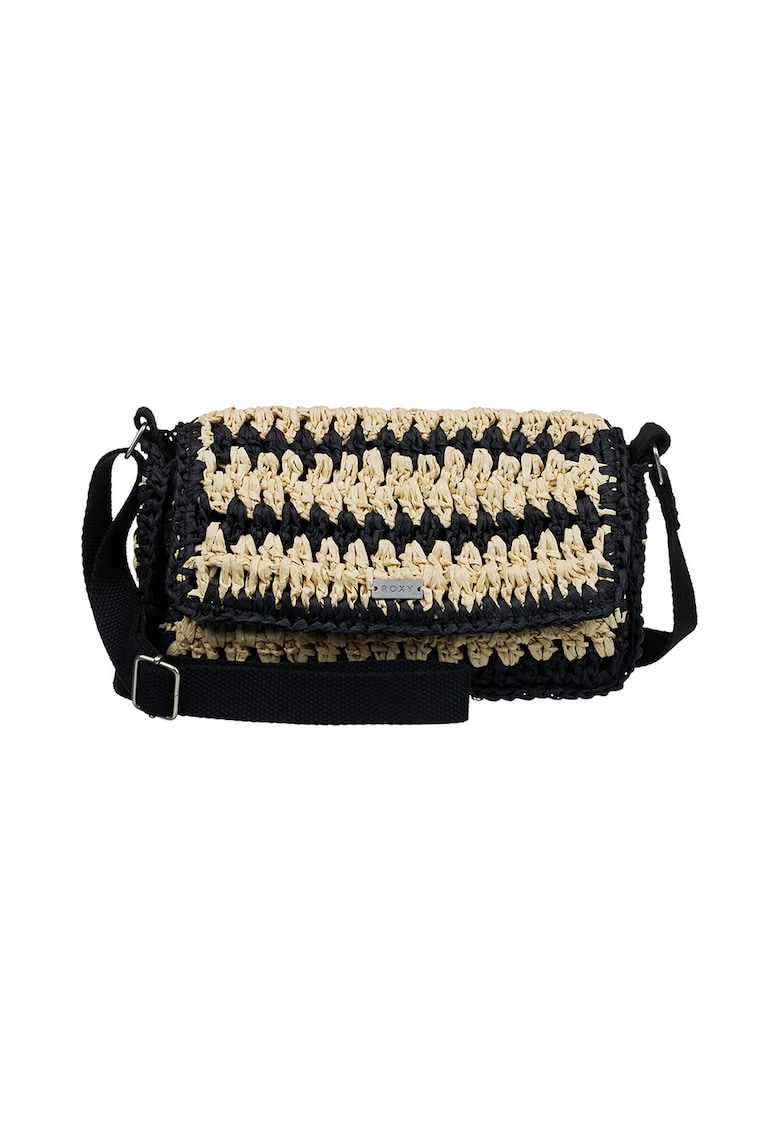 Geanta crossbody cu logo metalic - Negru/Bej