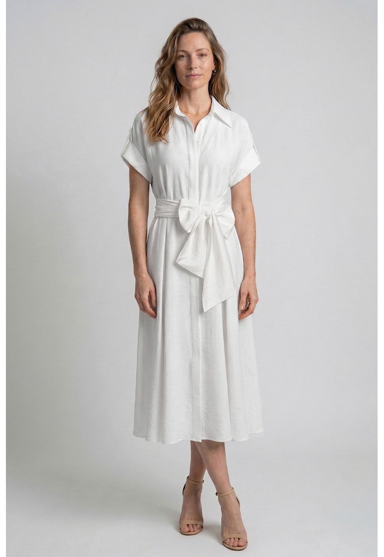 Rochie-camasa midi cu funda - Alb optic