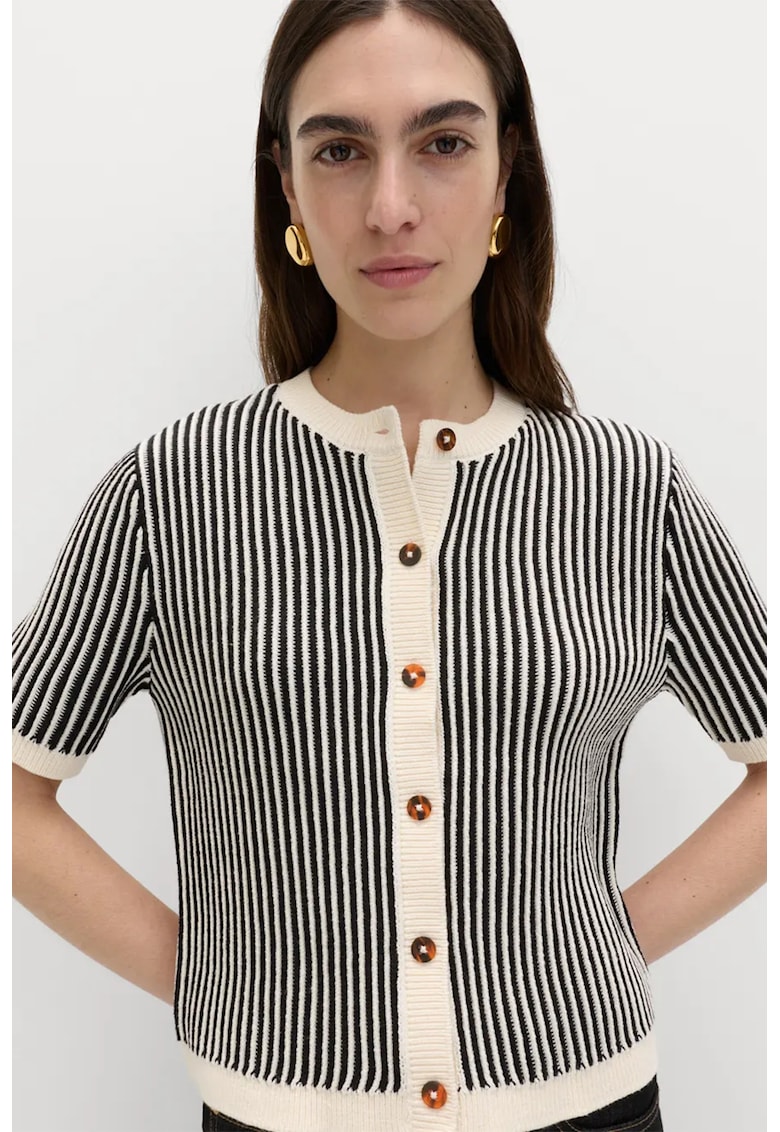 Cardigan cu dungi si nasturi - Negru/Crem