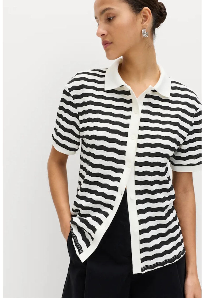 Cardigan tricotat fin cu model - Negru/Alb murdar