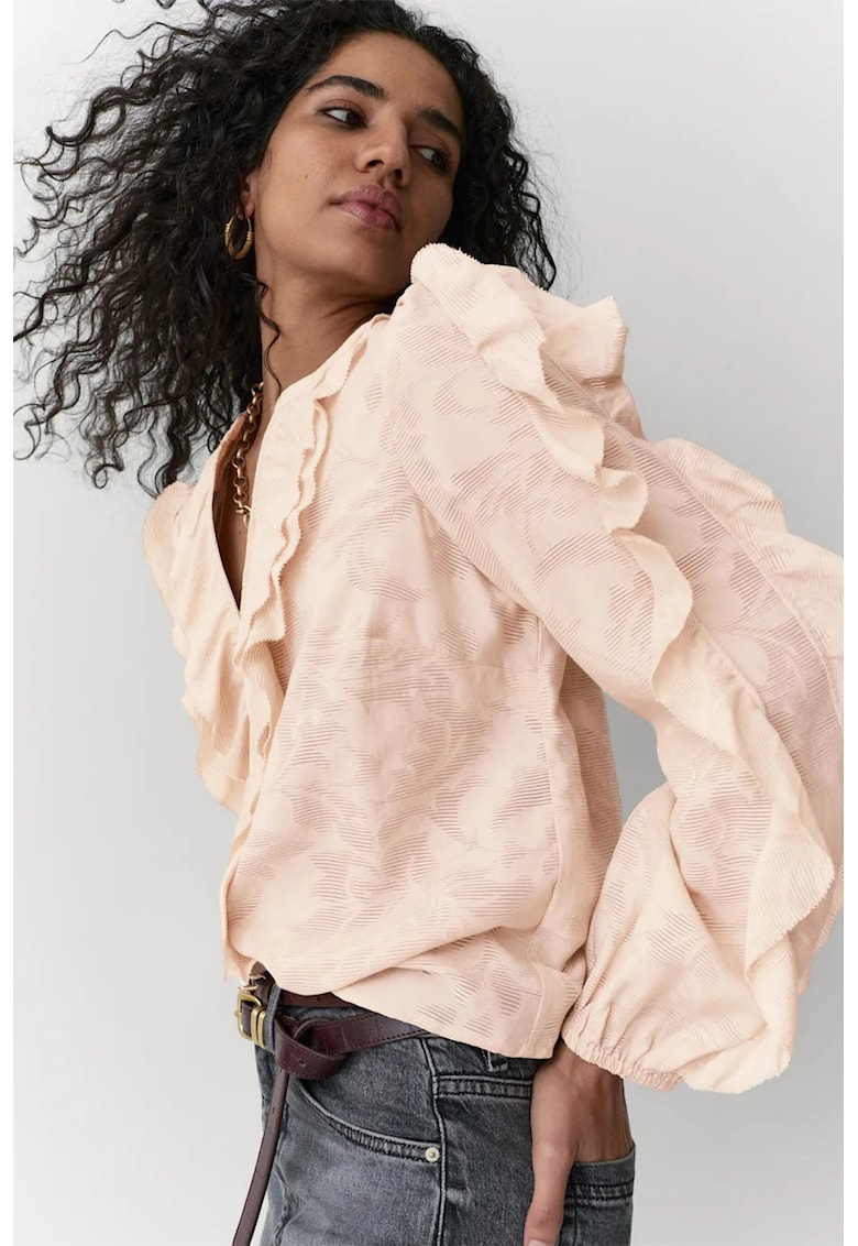 Bluza cu volane si model floral - Piersica