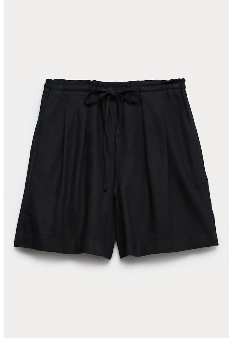 Pantaloni scurti din amestec de in cu snur - Negru