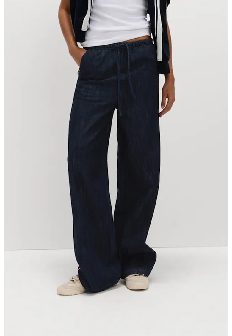 Pantaloni din amestec de lyocell cu snur - Bleumarin