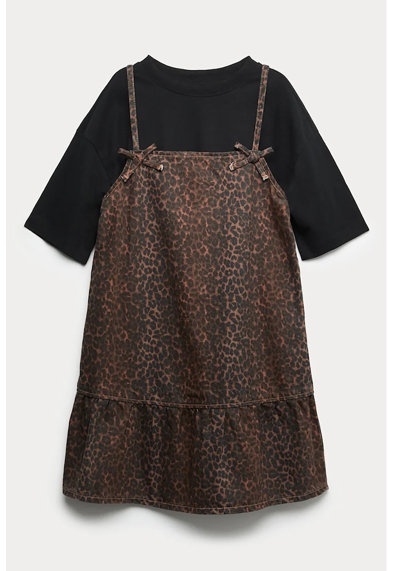 Set de rochie cu animal print si tricou - Negru/Maro