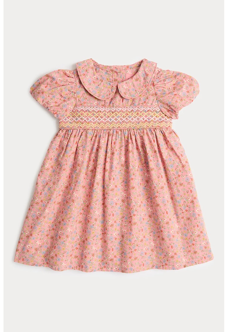 Rochie de bumbac cu guler Peter Pan - Roz somon